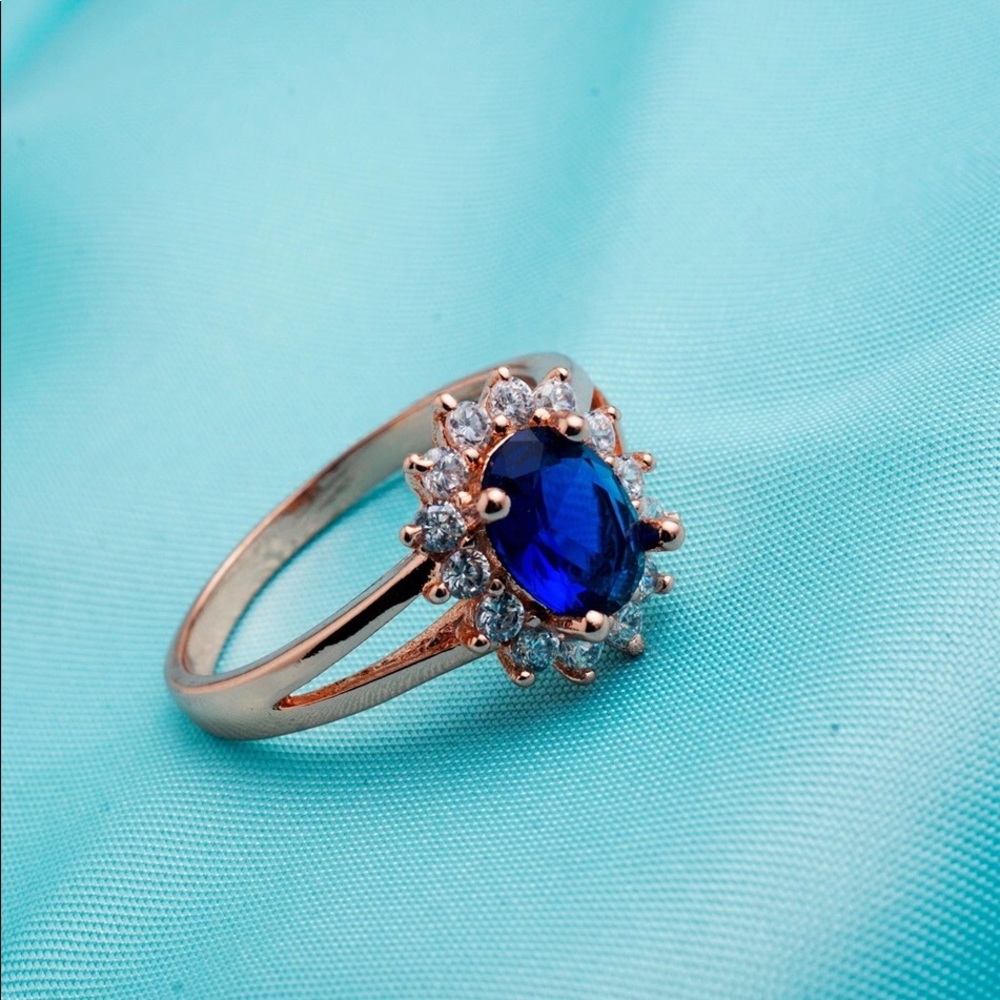 18 Carat Rose Gold Plated Blue Ring - Picture 1 of 8